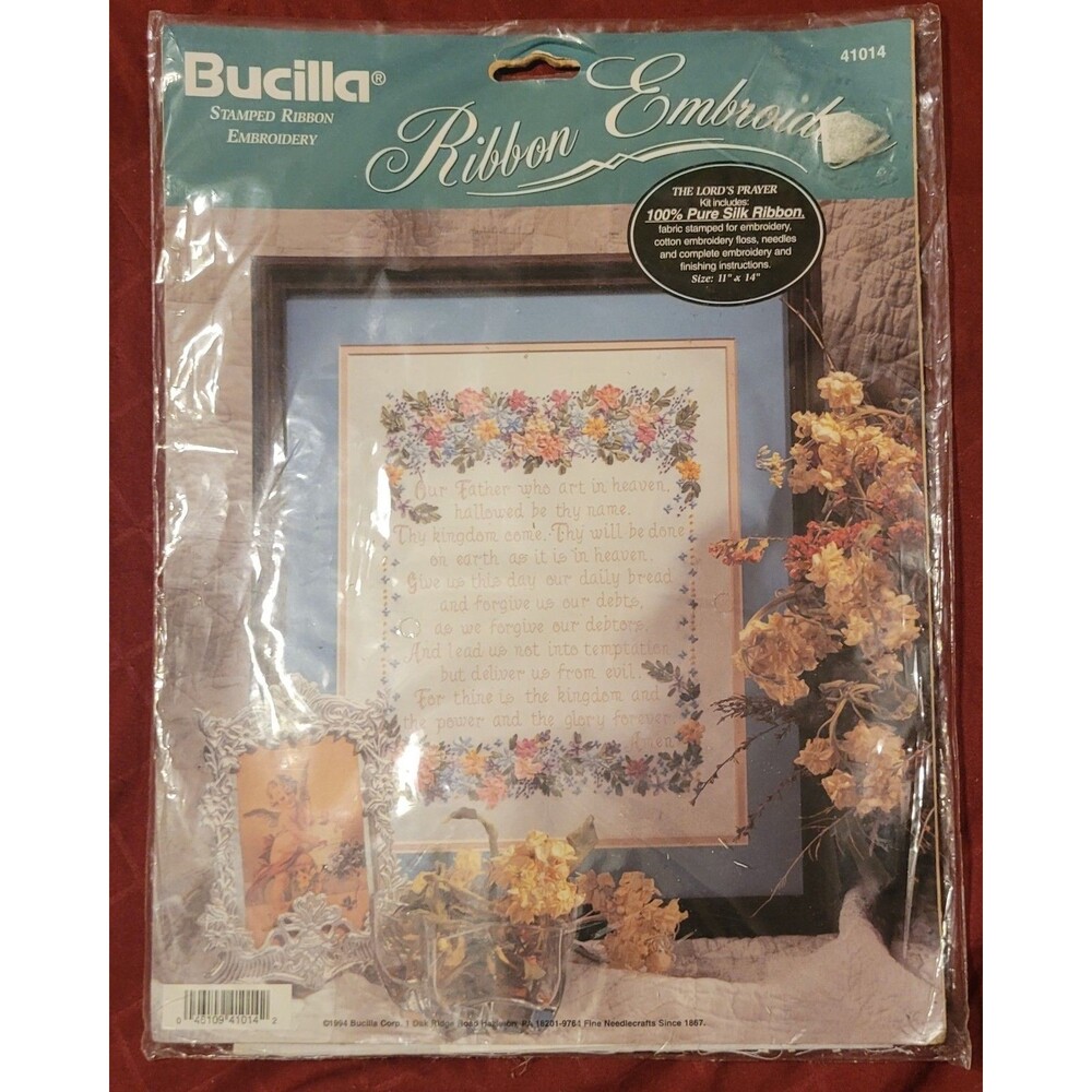 NOS '94 Bucilla Stamped Silk Ribbon Embroidery Kit THE LORD'S PRAYER # 41014